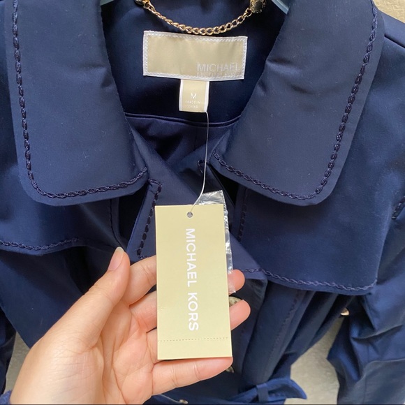 BNWT! MICHAEL KORS True Navy Long Trench Coat - Picture 4 of 7